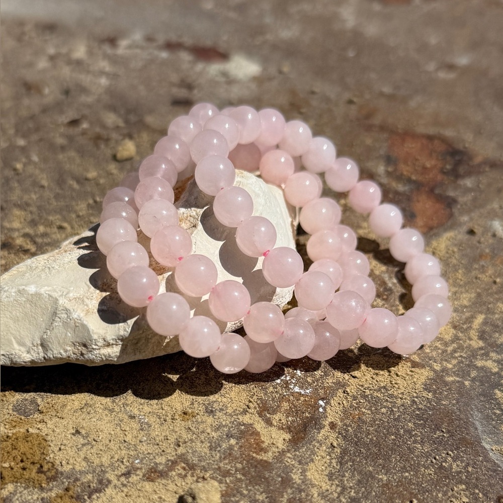 Authentic Rose Quartz Gemstone Crystal Beaded Bracelet - Picture 3 of 5